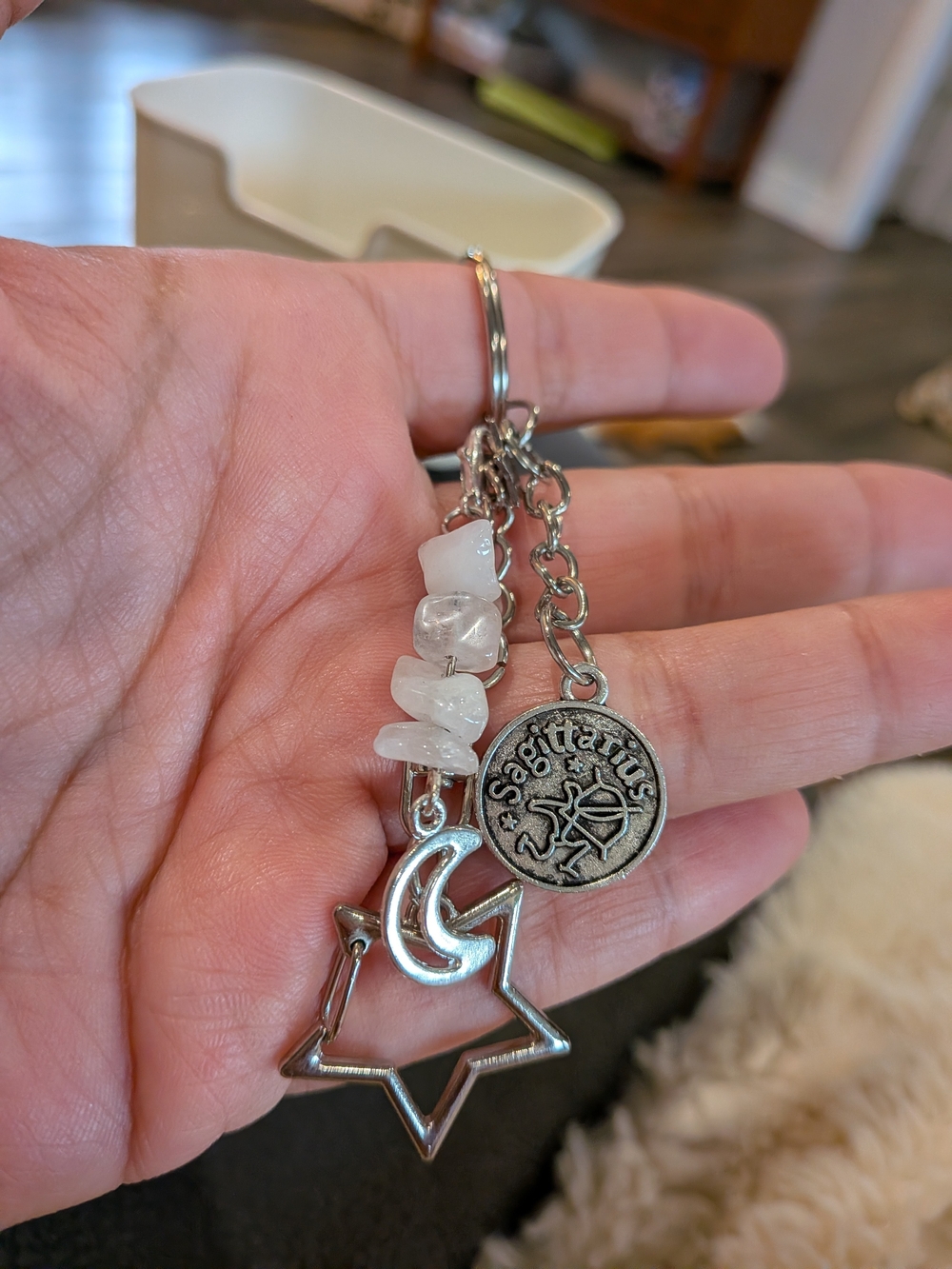 Sagittarius Silver-Tone Zodiac Keychain with White Stone Accents